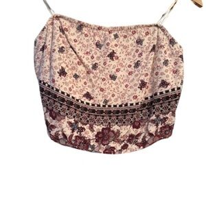 Paper Crane Floral  Cropped Camisole in Cream and Burgundy